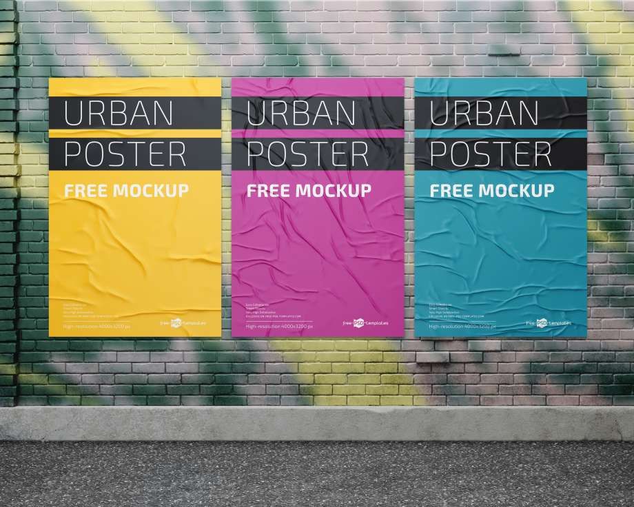 Download 3 Urban Posters in Wall Mockup for Free. Create a professional